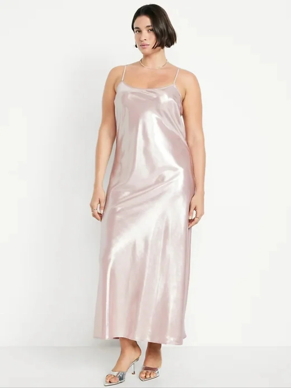 NWT - Old Navy Light Pink Shine Satin Maxi Dress - Size L Tall - Picture 5 of 10